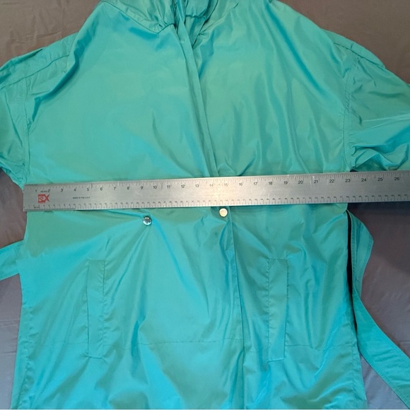 MaxMara Blue/Green Hood/Shawl Collar Trench Coat w/ Belted Waist Size 14/XL $ - Picture 10 of 16